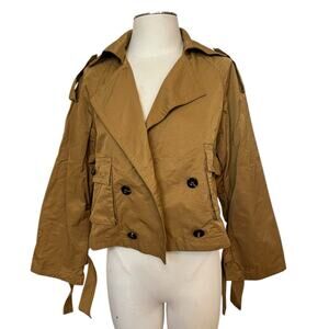 Anthropologie Tan Khaki Waist Length Trench Jacket Size Small Petite